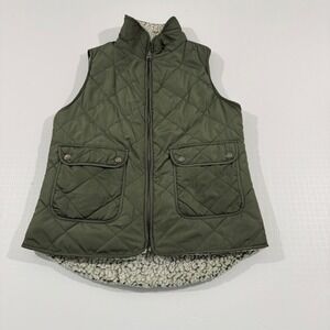 Studio 19 Quilted Vest Women Small Olive Green Reversible Sherpa Puffer WT11804